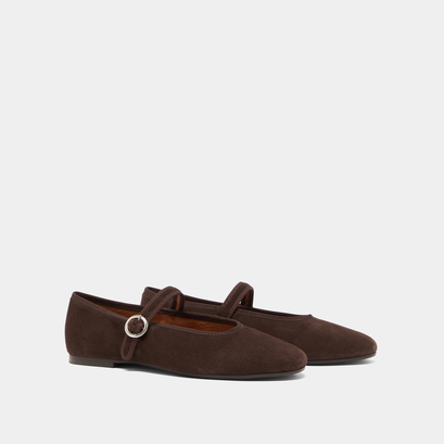 Ballet flats with straps and buckles in dark brown velvet | deesse