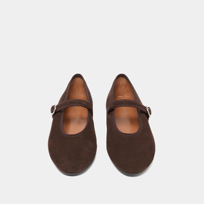 Ballet flats with straps and buckles in dark brown velvet | deesse