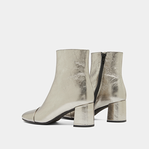 Bottines &agrave; talons in dark metallic leather | DONIAMA