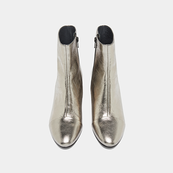 Bottines &agrave; talons in dark metallic leather | DONIAMA