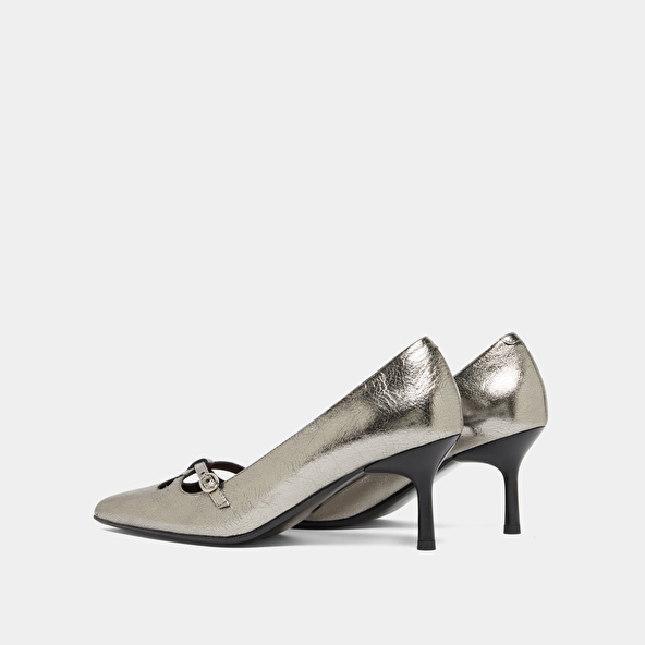 Escarpins à brides croisées in dark metallic leather | DOUCHKA