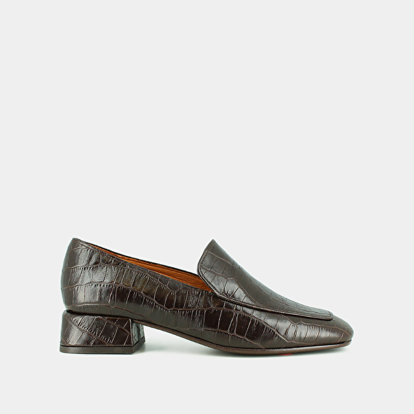 Mocassins à bouts arrondis in brown reptile leather | DYNAMIC