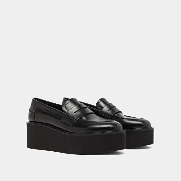 Mocassins compensés in black leather | ANJA