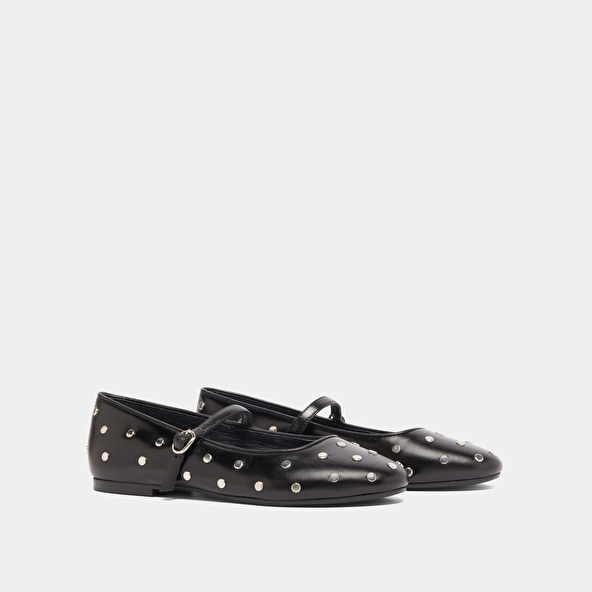Ballet flats with straps in black leather | DANAELLE
