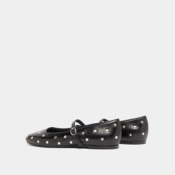 Ballet flats with straps in black leather | DANAELLE