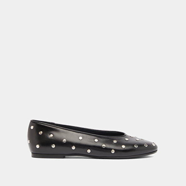 Ballet flats with silver details in black leather | DANIA