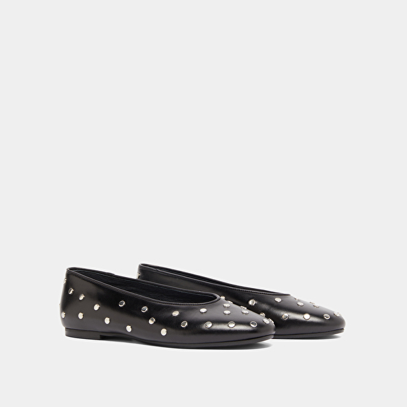 Ballet flats with silver details in black leather | DANIA