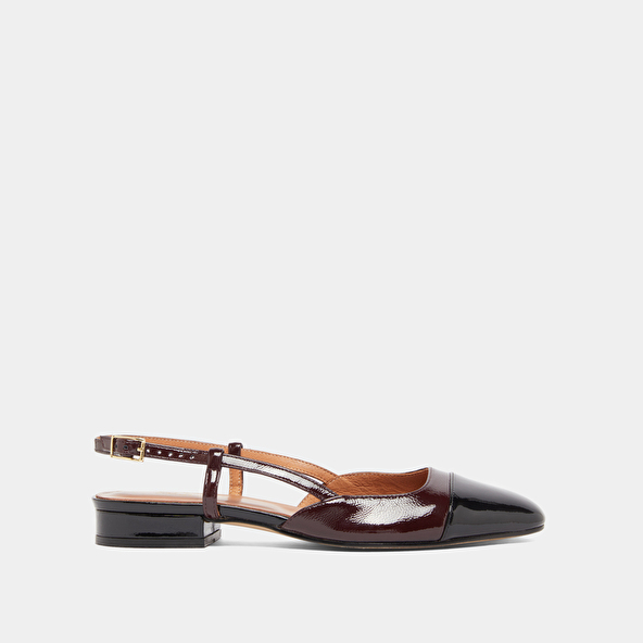 Slingbacks ballet flats in black patent leather and burgundy pleated patent | DHAPOU