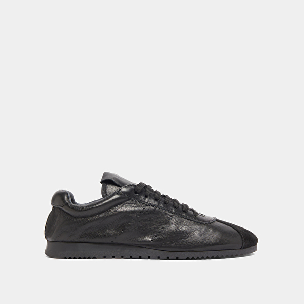 Lace-up sneakers in black suede and black leather | DABON