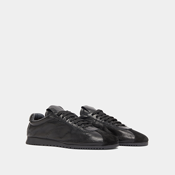 Lace-up sneakers in black suede and black leather | DABON