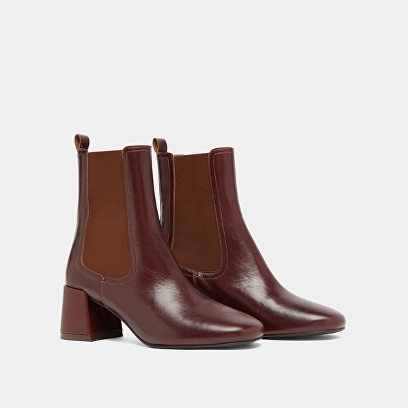 Bottines à talons et élastiques in brown leather | DENON