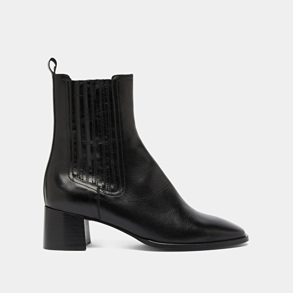 Bottines à fronces in black leather | DINGO