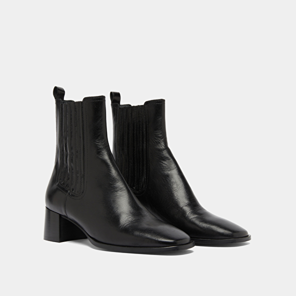 Bottines à fronces in black leather | DINGO