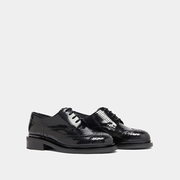 Derbies ajourées in black glazed leather | DUERMO