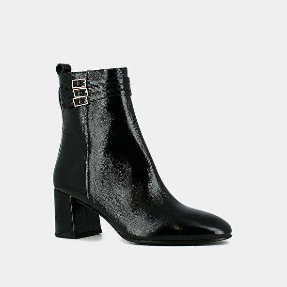 Bottines détaillées de boucles in black pleated patent | DURANO