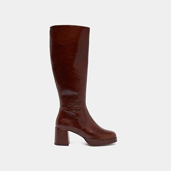 Heeled platform boots in brown distressed leather | VANEO