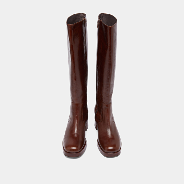 Heeled platform boots in brown distressed leather | VANEO