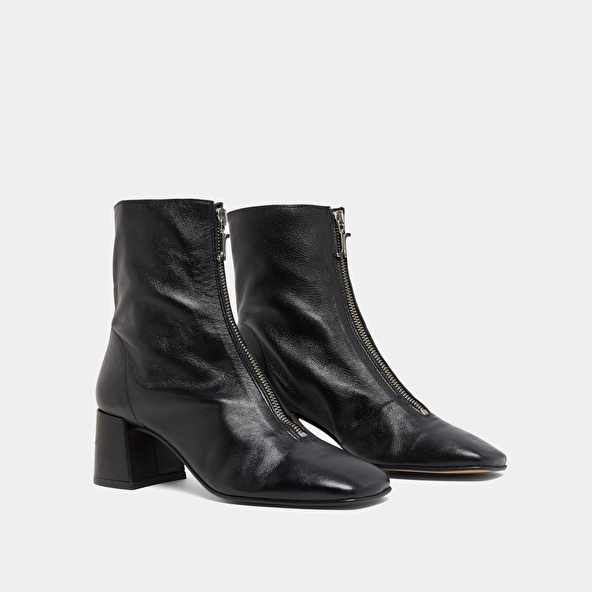 Bottines à fermetures éclairs avant in black leather | AMARYLLIS