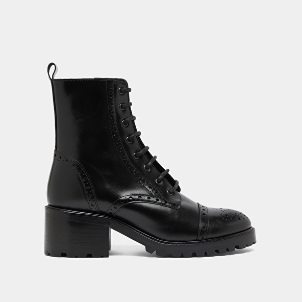 Boots à lacets et à talons in black leather | ANDERS
