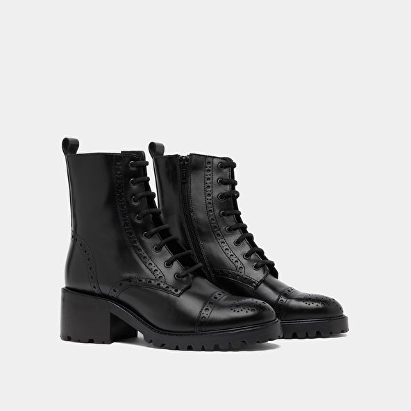 Boots à lacets et à talons in black leather | ANDERS