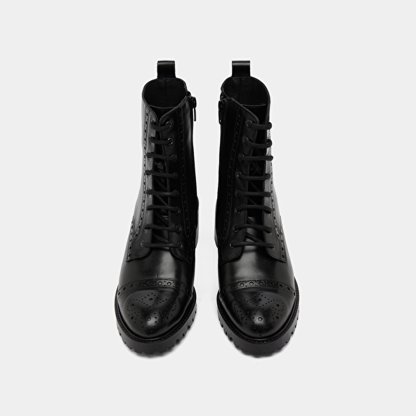 Boots à lacets et à talons in black leather | ANDERS