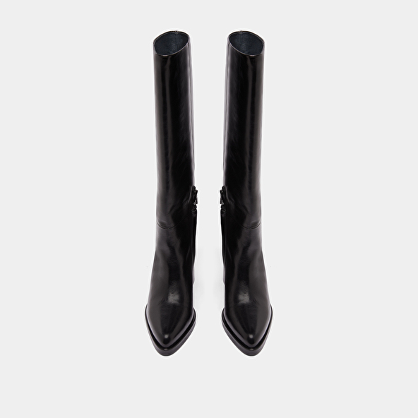 Boots with laminated heels in black leather | DICKINSON