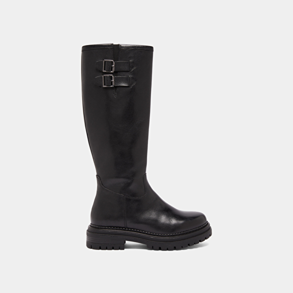 Bottes hautes à semelles crantées et bou... in black leather | ADALIA