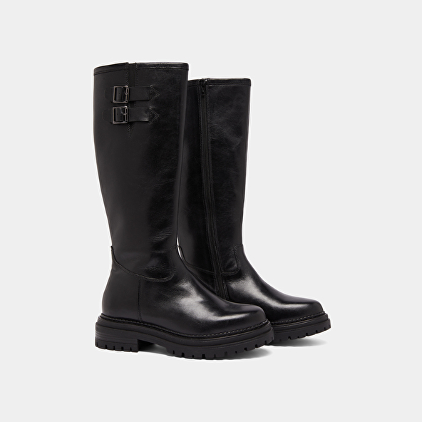 Bottes hautes à semelles crantées et bou... in black leather | ADALIA
