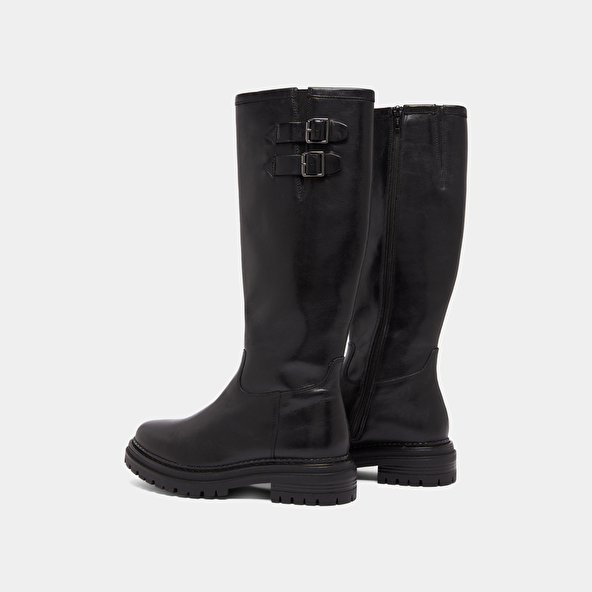 Bottes hautes à semelles crantées et bou... in black leather | ADALIA