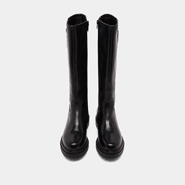 Bottes hautes à semelles crantées et bou... in black leather | ADALIA