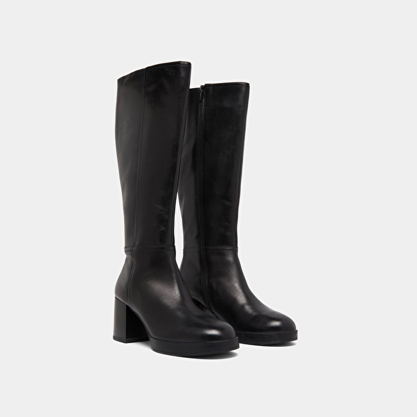 Bottes à talons in black leather | ANELIA