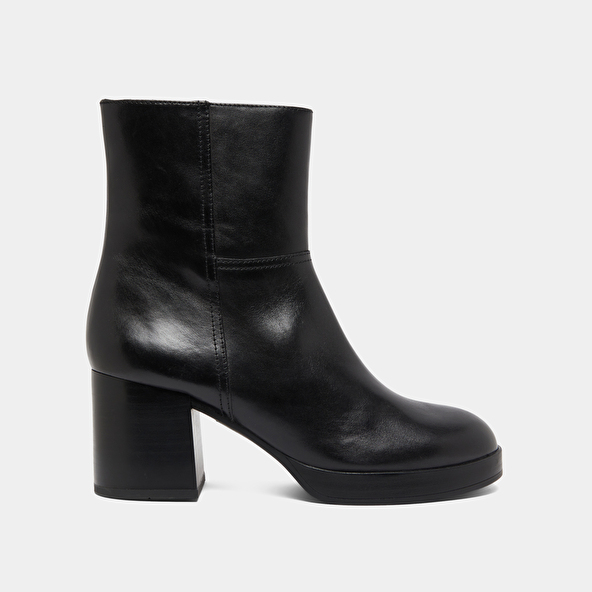 Bottines à talons flare in black leather | ANELLE