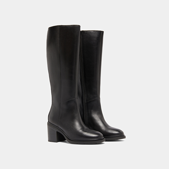 Bottes à talons et à bouts ronds in black leather | ATILUS