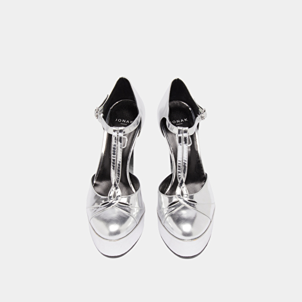Salomés à talons et plateformes in silver metallic leather | REWIND