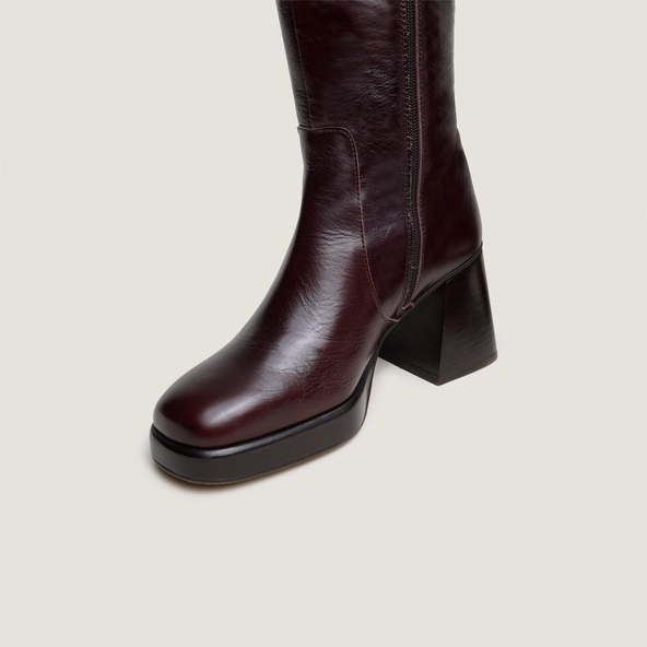 Bottes à plateformes in chocolate distressed leather calf size M | BETINA