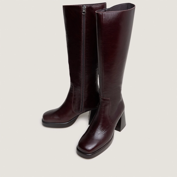Bottes à plateformes in chocolate distressed leather calf size M | BETINA