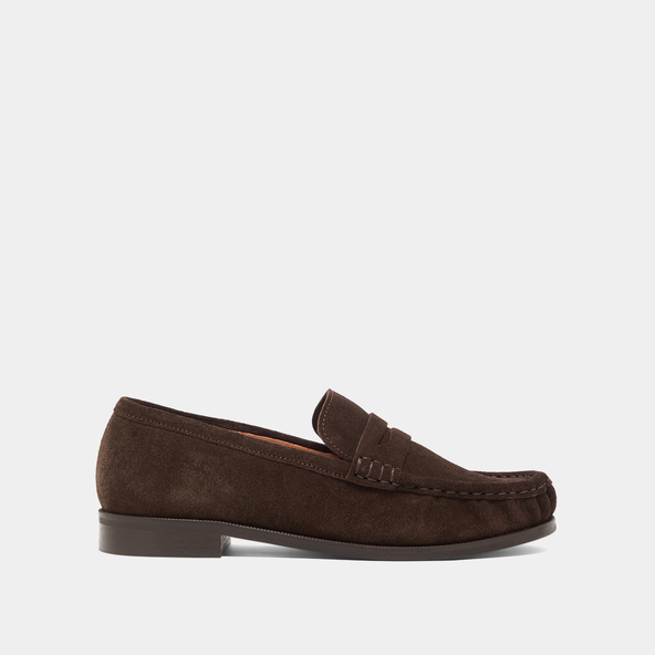 Round-toe loafers in dark brown suede | DELICE
