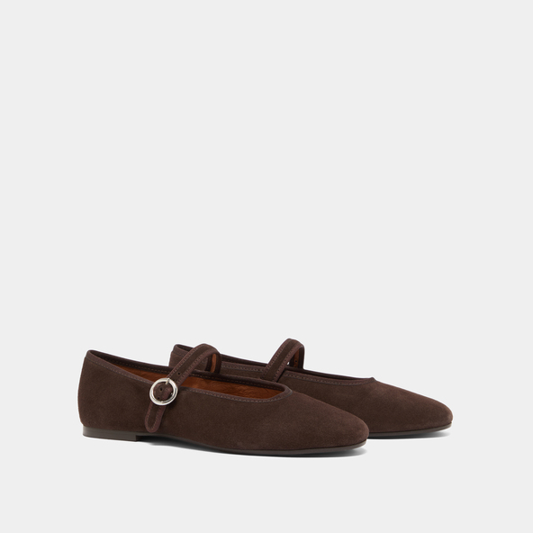 Ballet flats with straps and buckles in dark brown velvet | DEESSE