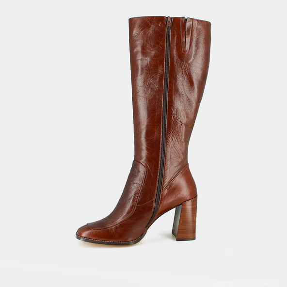 High boots with square toes in brown leather calf size m | VAUBANE