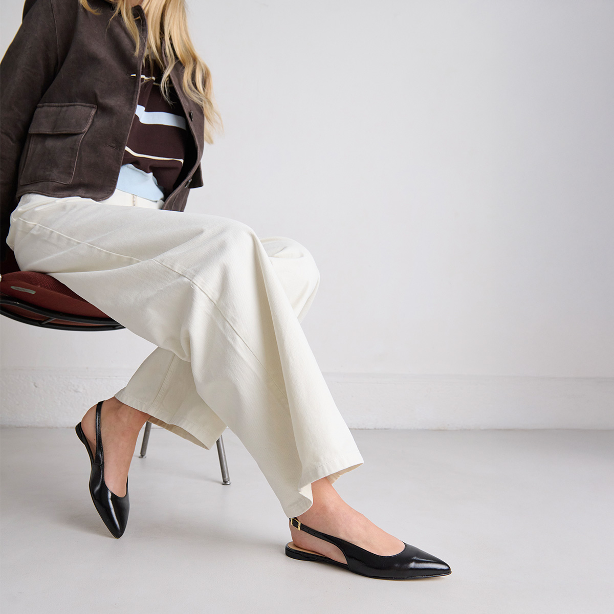 Slingback ballet flats in black pleated varnish | NOA