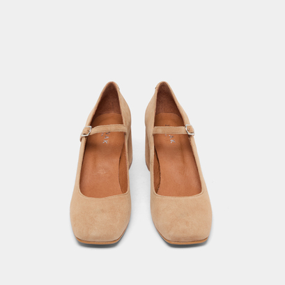 Square-heeled mary jane in camel velvet | alienor
