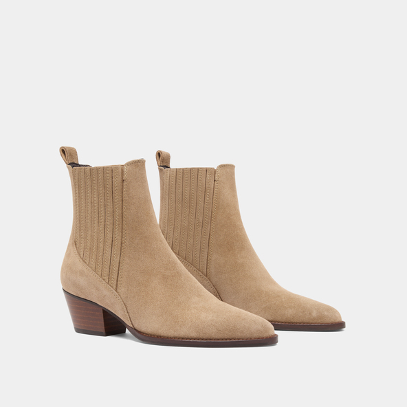 Boots &agrave; petits talons biseaut&eacute;s et &eacute;last... in taupe suede | BAILEY