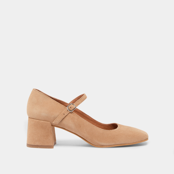 Square-heeled Mary Jane in camel velvet | ALIENOR