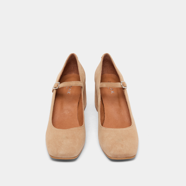 Square-heeled Mary Jane in camel velvet | ALIENOR