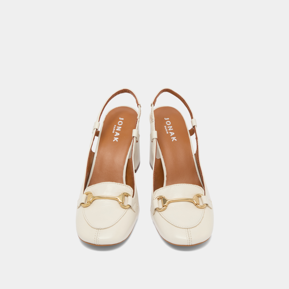 Slingbacks with gold bits in ecru distressed leather | BASEL