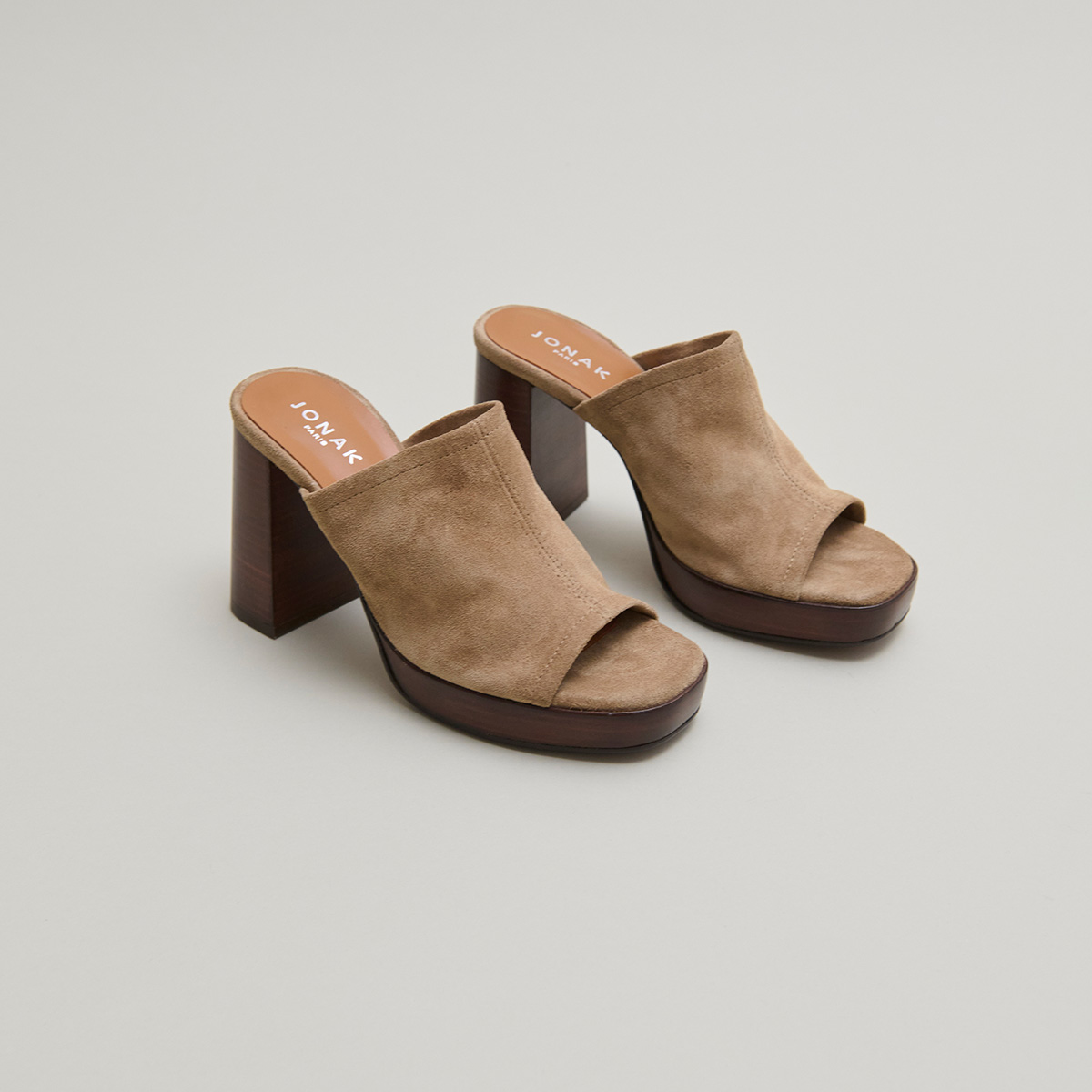 Heeled mules in taupe suede | BAYA