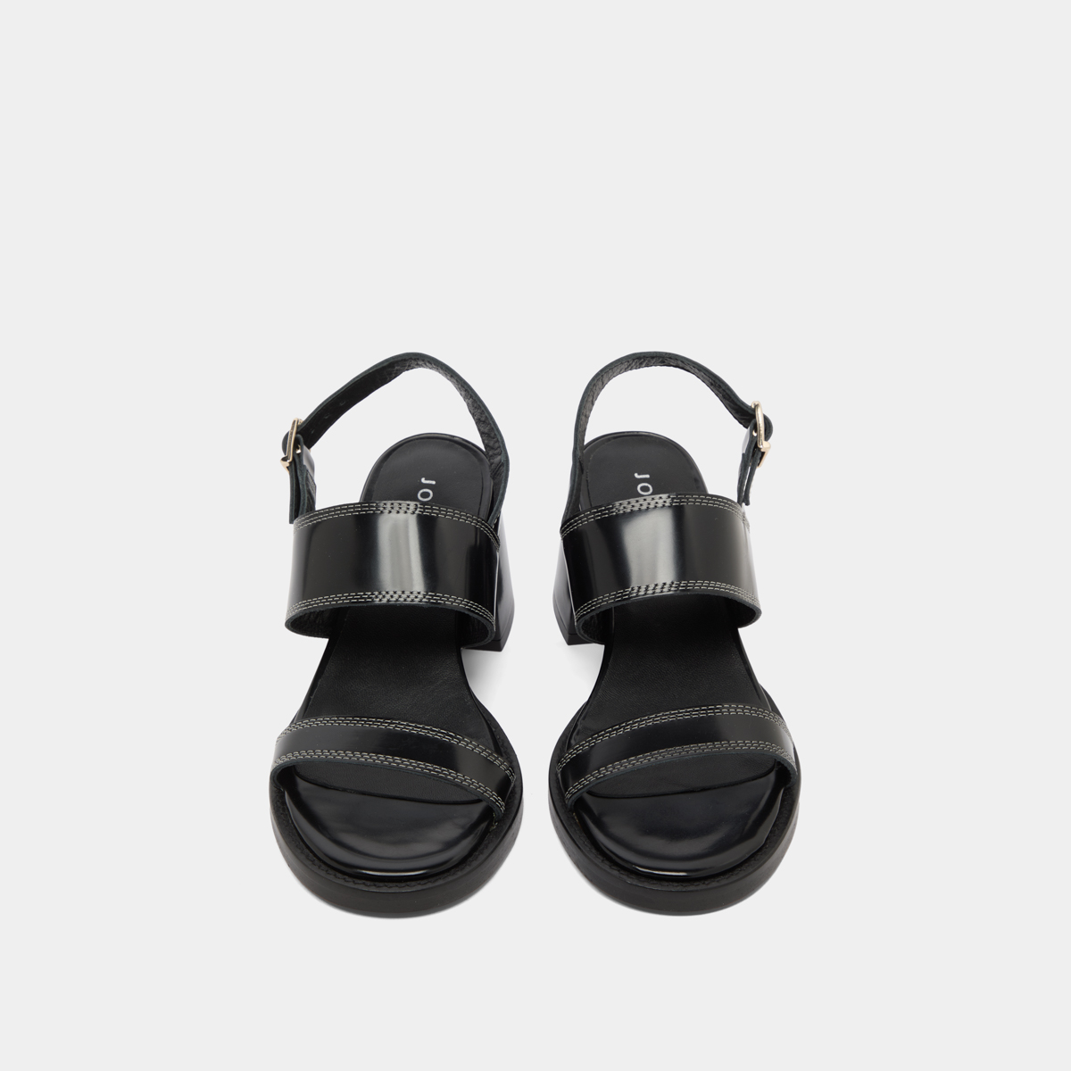Heeled sandals in black glazed leather | BLONDINE