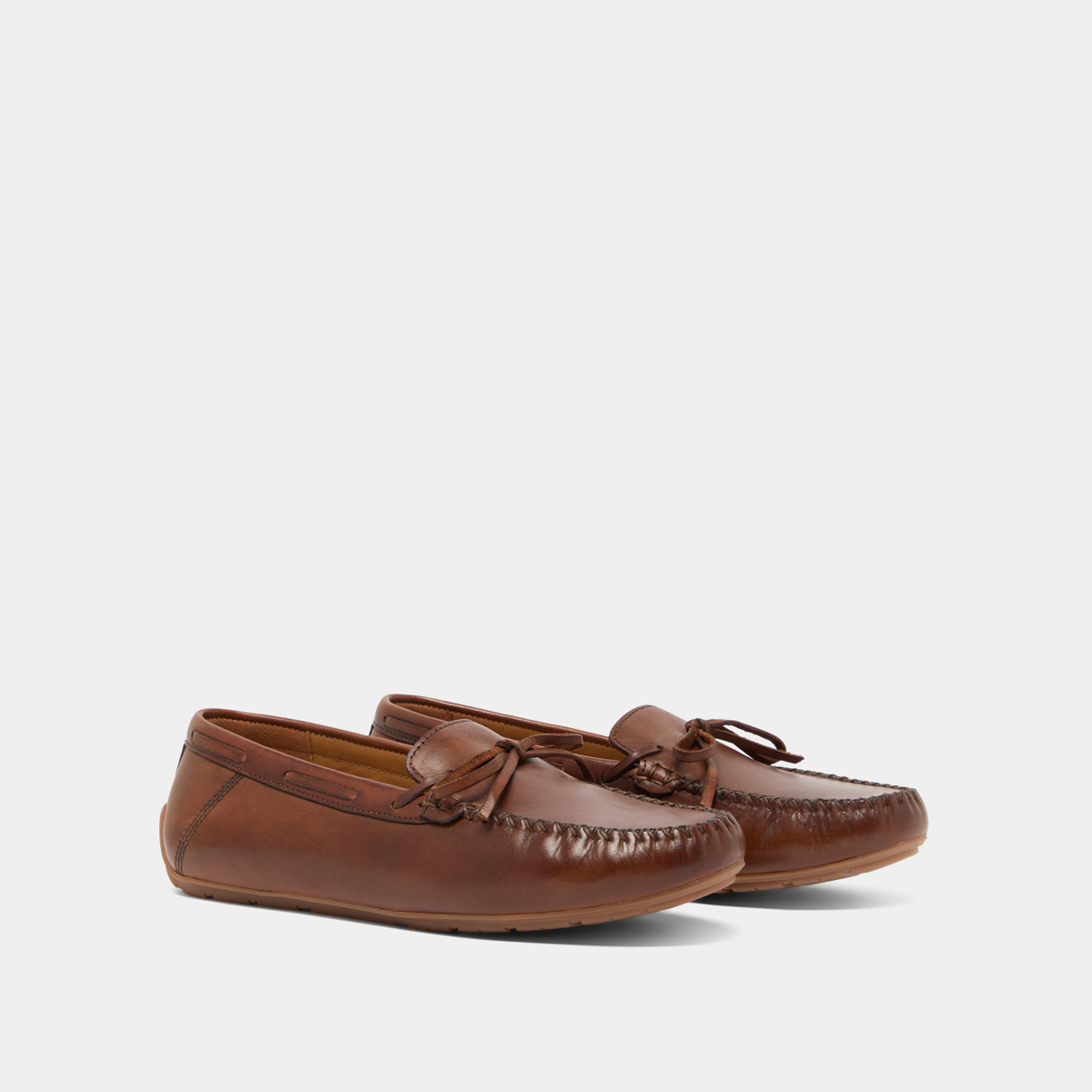 Ruched loafers with laces in cognac leather | ANGELIQUE