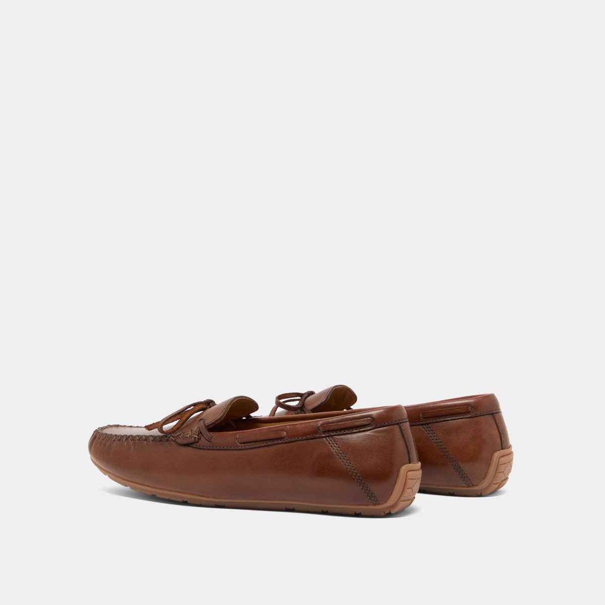 Ruched loafers with laces in cognac leather | ANGELIQUE