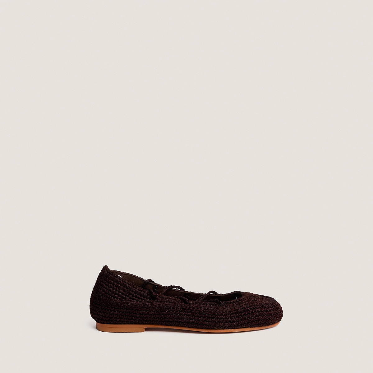Ballet flats with laces in dark brown crochet | WETOV